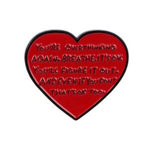 Red Heart-Shaped Enamel Pin with Motivational Quote